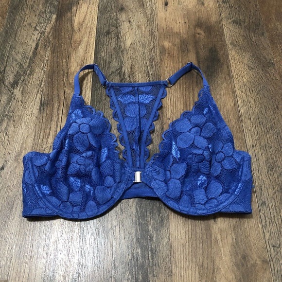 aerie Other - Aerie Size 34 D Blue Lace Front Closure Floral Happy Racerback Bra
